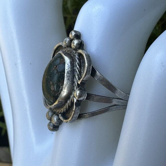Vintage Navajo Ring Size 6.25‎ Blooming Flower Green Turquoise 925 Sterling 4.4g - Picture 5 of 6